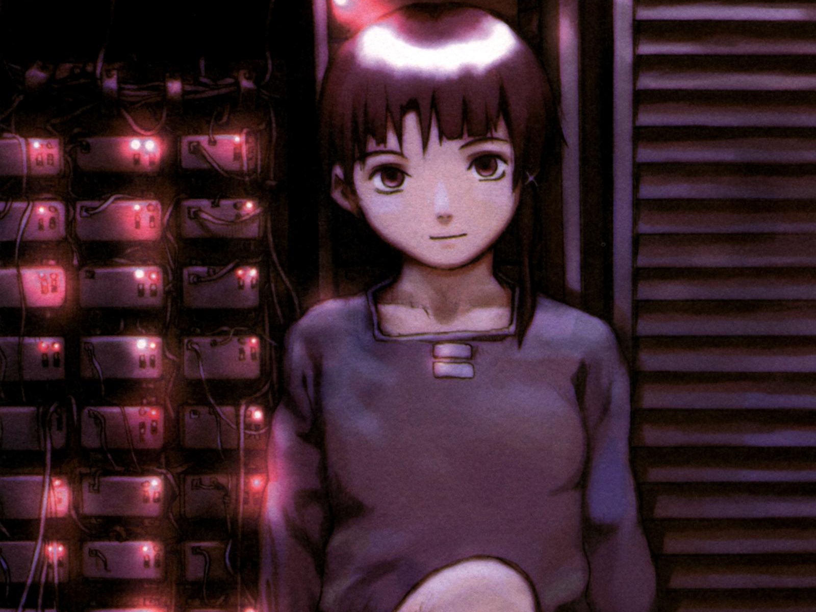 abe_yoshitoshi, brown_eyes, brown_hair, computer, iwakura_lain, serial_experiments_lain, short_hair