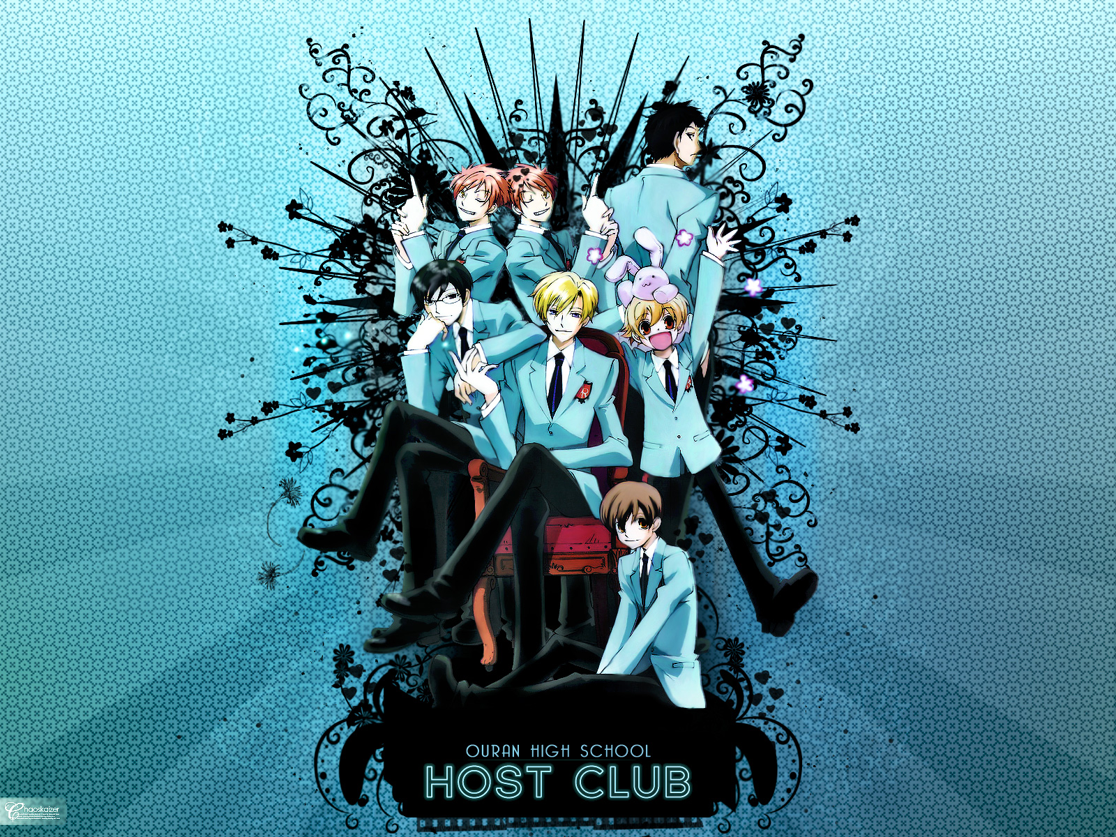 blue, fujioka_haruhi, group, haninozuka_mitsukuni, hitachiin_hikaru, hitachiin_kaoru, morinozuka_takashi, ootori_kyoya