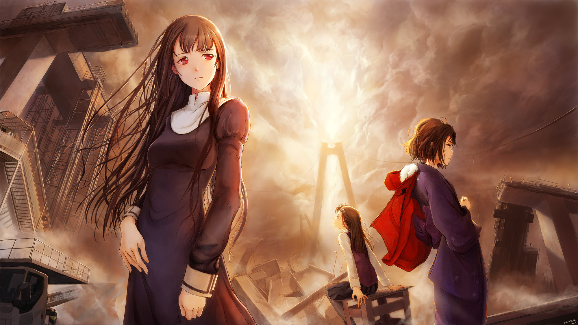 asagami_fujino, japanese_clothes, kara_no_kyoukai, kimono, kokutou_azaka, long_hair, red_eyes, ryougi_shiki, shiika_sadamasa, short_hair, tears