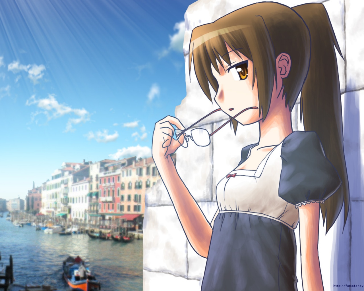 brown_hair, genderswap, glasses, kyonko, long_hair, ponytail, sky, suzumiya_haruhi_no_yuutsu