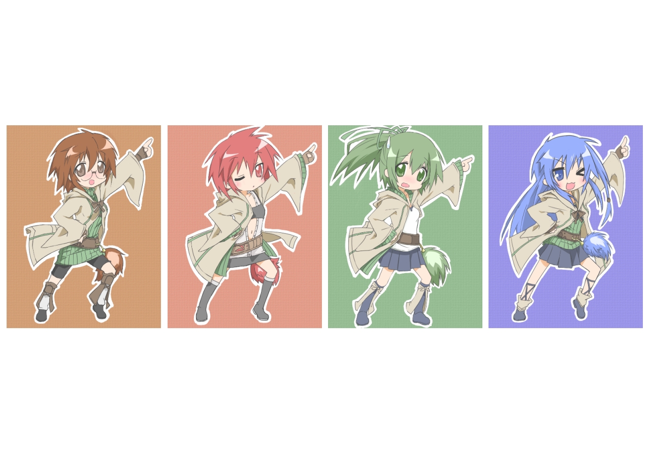 aussa_the_earth_charmer, eria_the_water_charmer, hiiragi_kagami, hiiragi_tsukasa, hiita_the_fire_charmer, izumi_konata, lucky_star, parody
