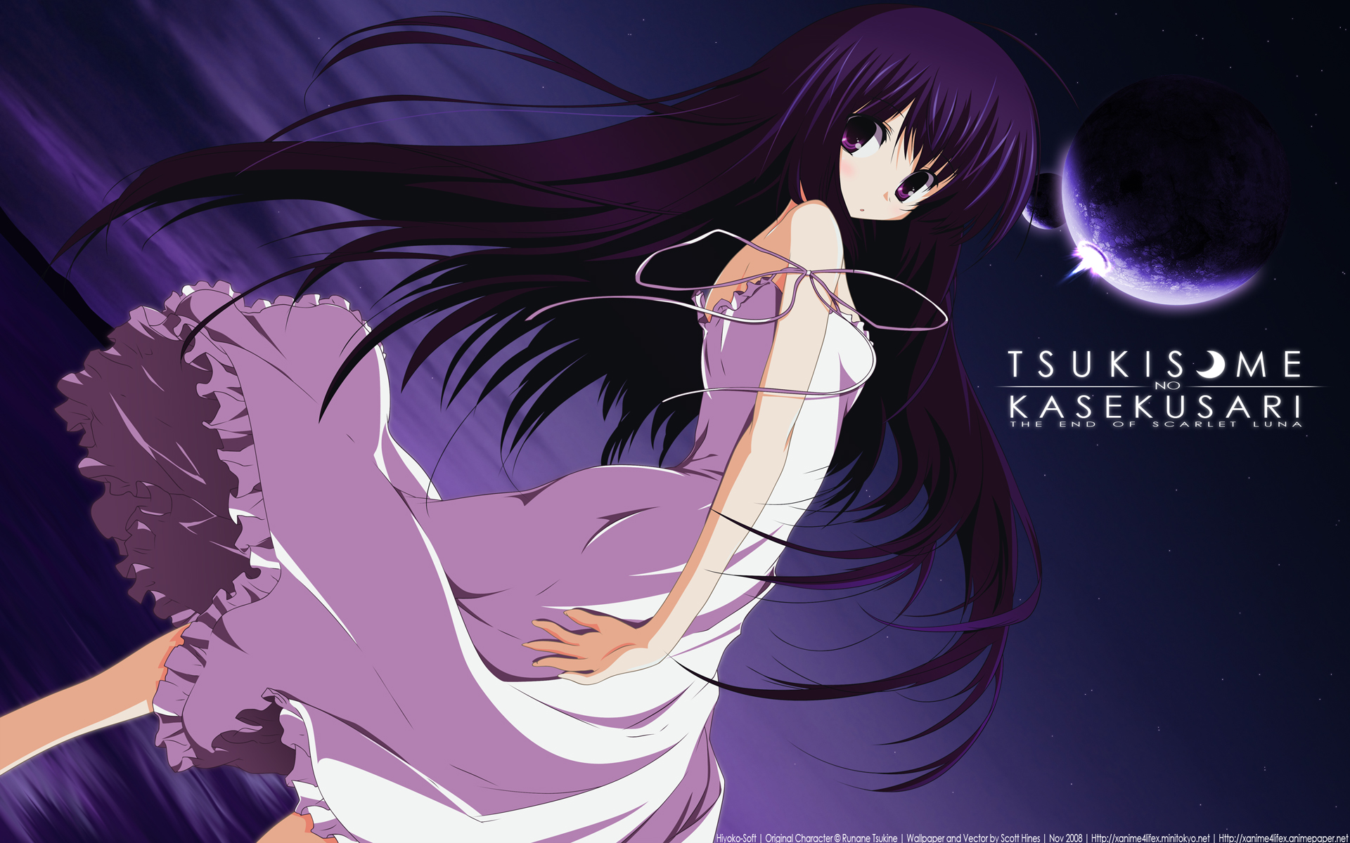 dress, long_hair, nazo_no_shoujo, purple_eyes, purple_hair, tsukinon, tsukisome_no_kasa