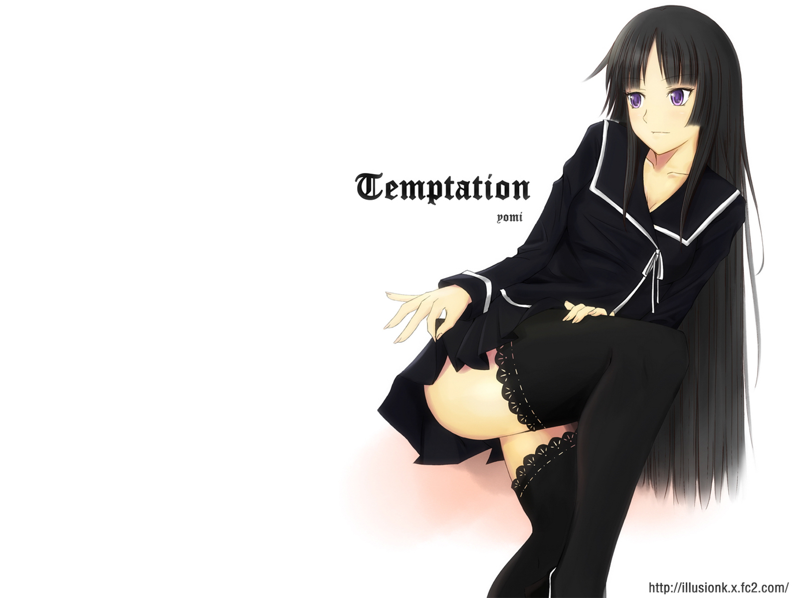 black_hair, ga-rei_zero, illusionk, isayama_yomi, long_hair, purple_eyes, skirt, skirt_lift