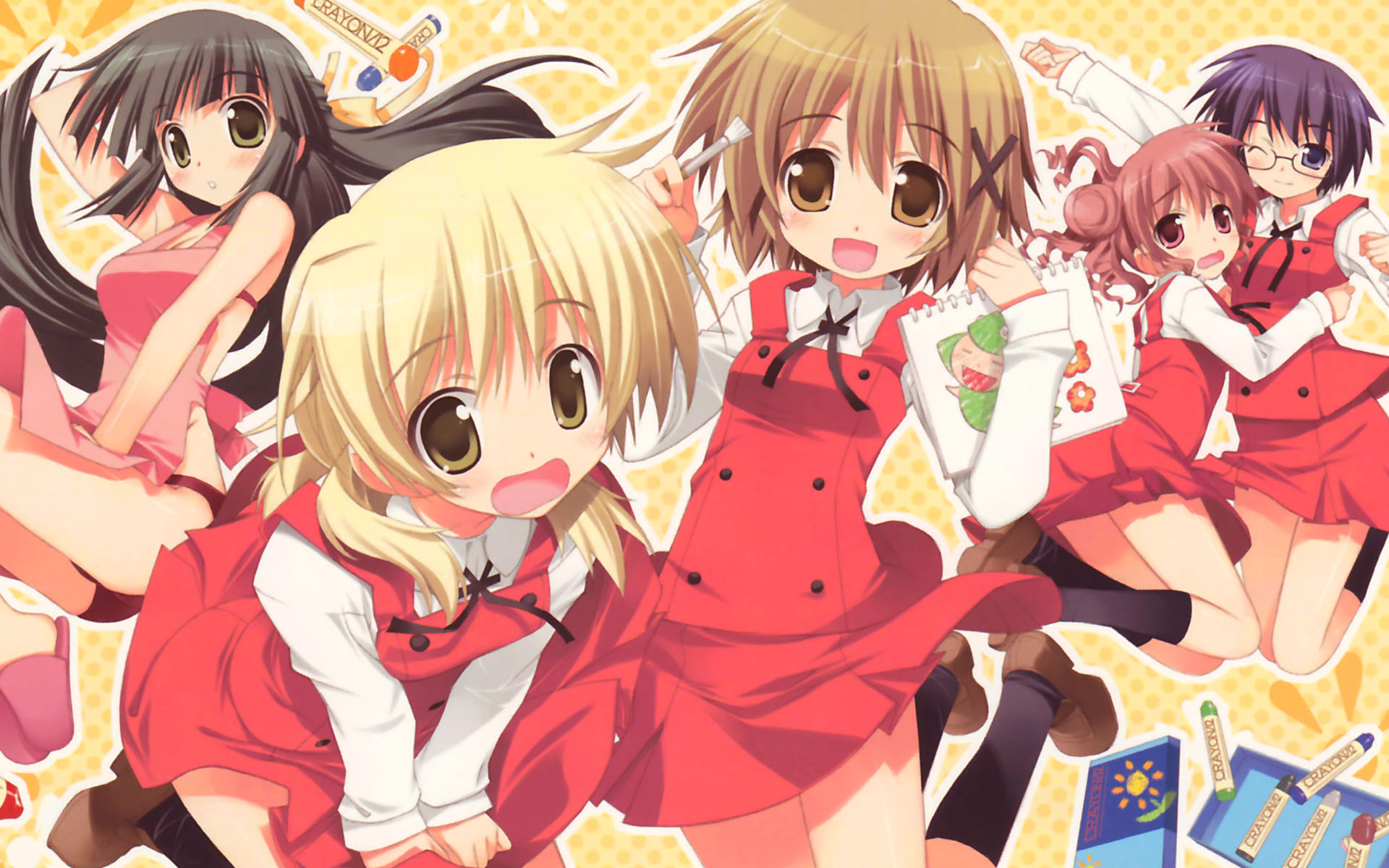 hidamari_sketch, hiro, miyako, sae, ume, yoshinoya-sensei, yuno