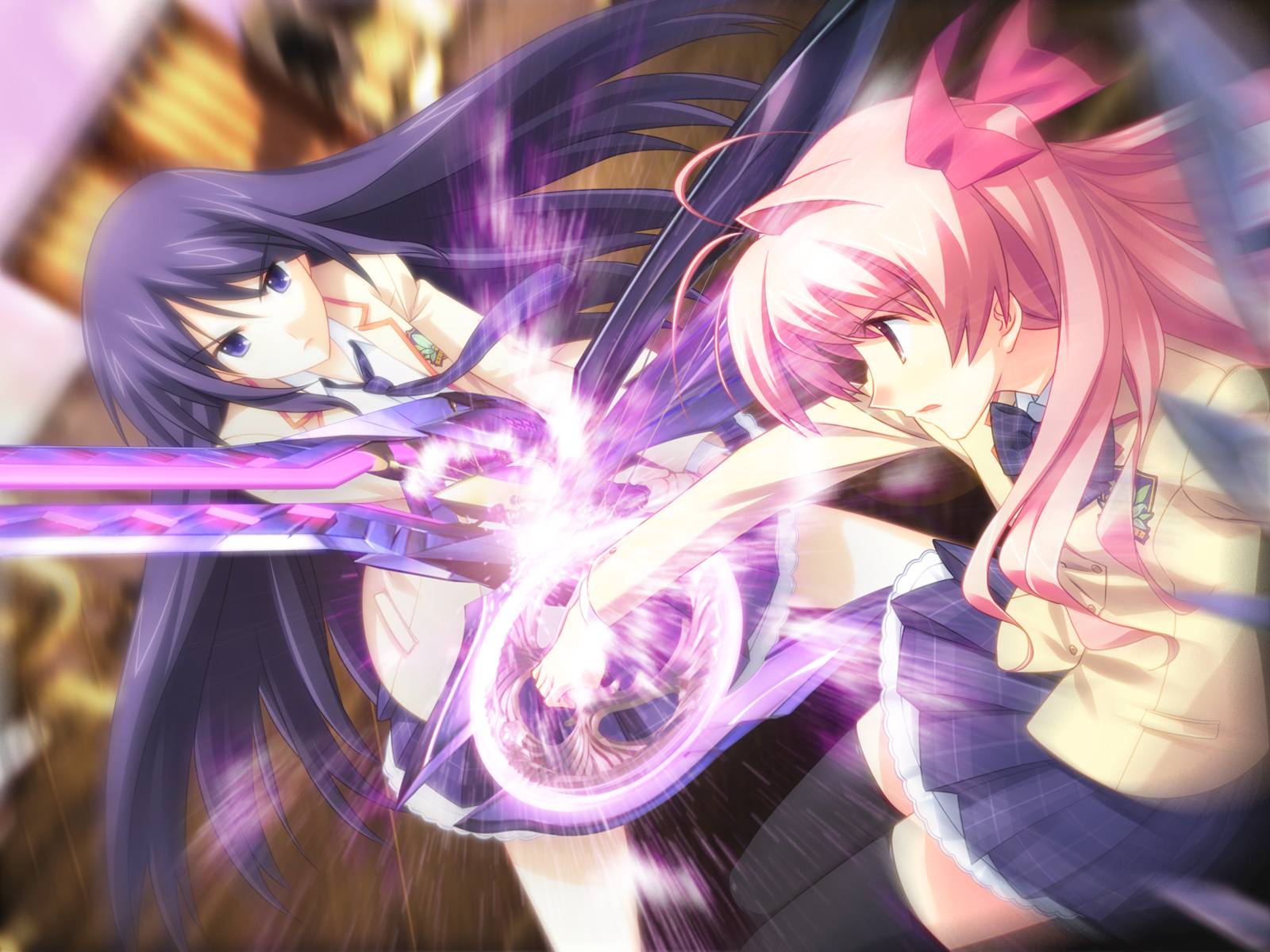 2girls, aoi_sena, chaos;head, game_cg, pink_hair, purple_eyes, purple_hair, sakihata_rimi