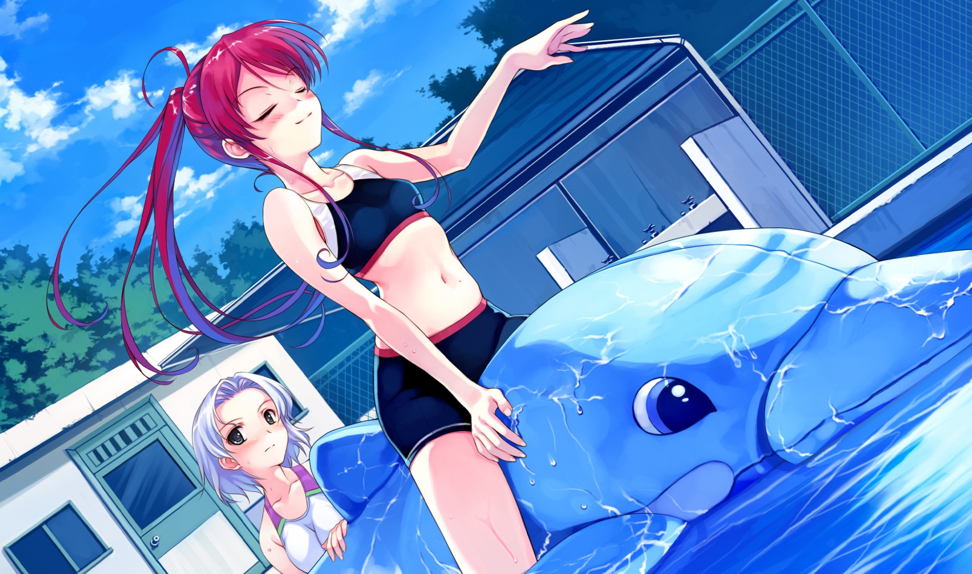 abhar, deep_blue_sky_&_pure_white_wings, game_cg, hanami_mariya, misaki_kurehito, miyamae_tomoka, swimsuit