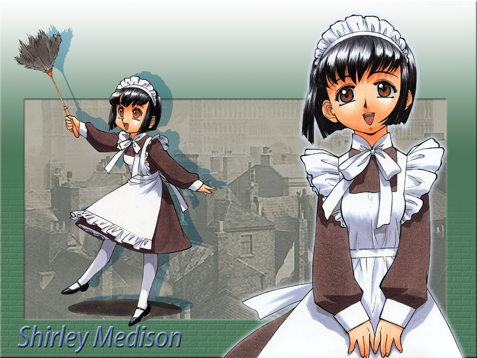 apron, black_hair, brown_eyes, headdress, maid, shirley_madison, shirley_(manga), short_hair