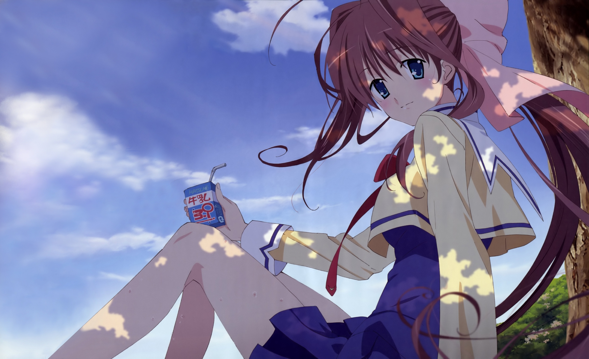 asakura_otome, blue_eyes, brown_hair, da_capo_ii, shimazawa_noriko, sky