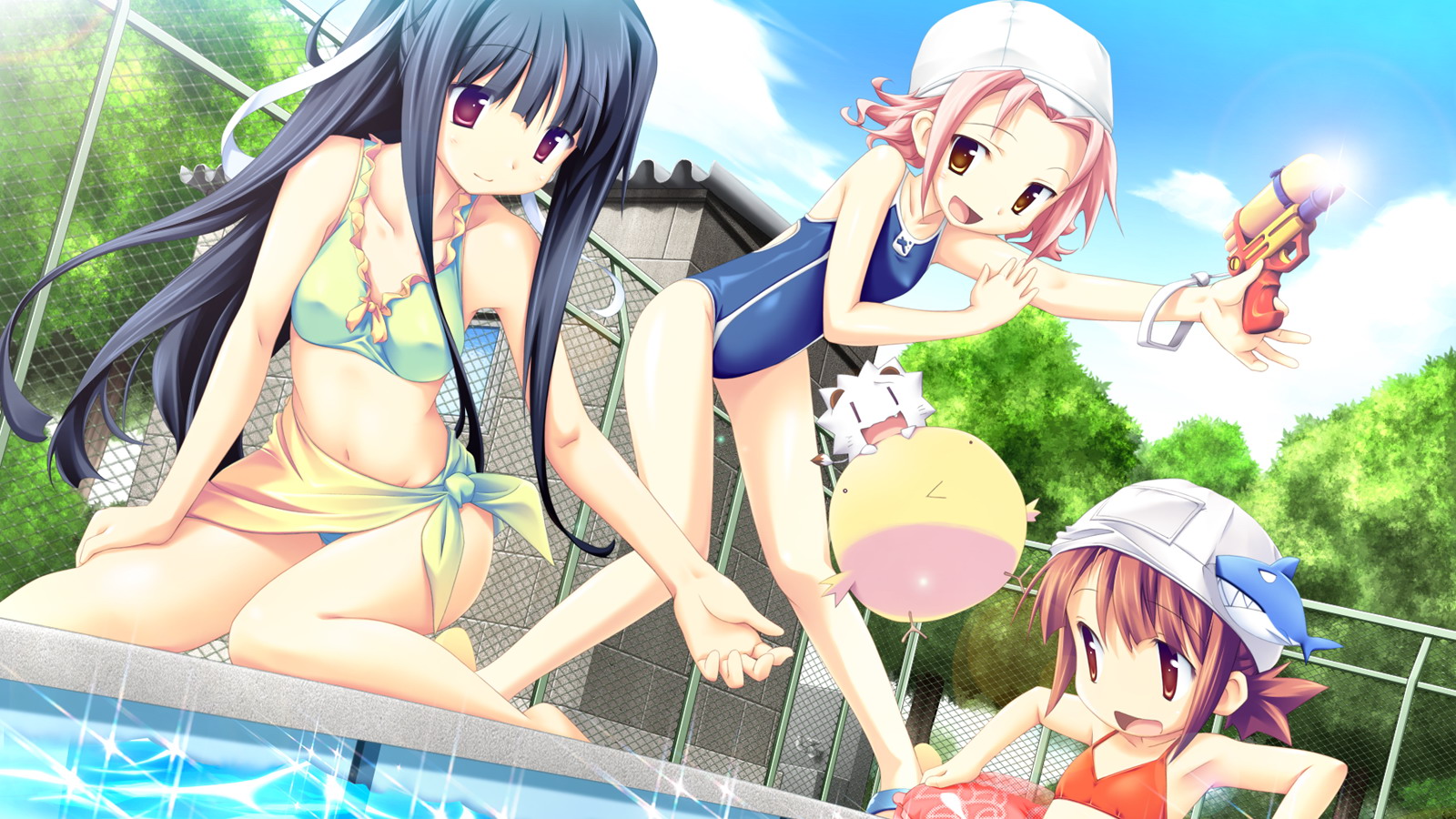 bikini, fue, kikushita_kotora, kino_kyouka, loli, pool, rococoworks, swimsuit, tsujiura_ryouko, volume7