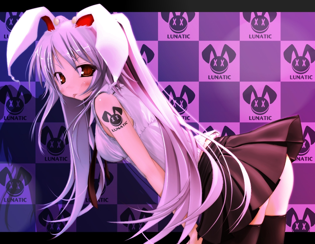 animal_ears, bunny_ears, bunnygirl, red_eyes, reisen_udongein_inaba, scarlet_(studioscr), skirt, tattoo