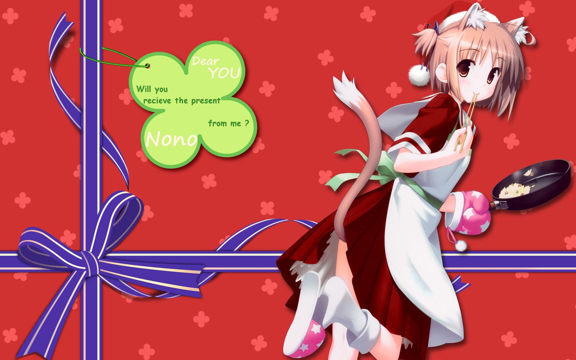 animal_ears, apron, brown_eyes, brown_hair, catgirl, food, nekomiya_nono, red