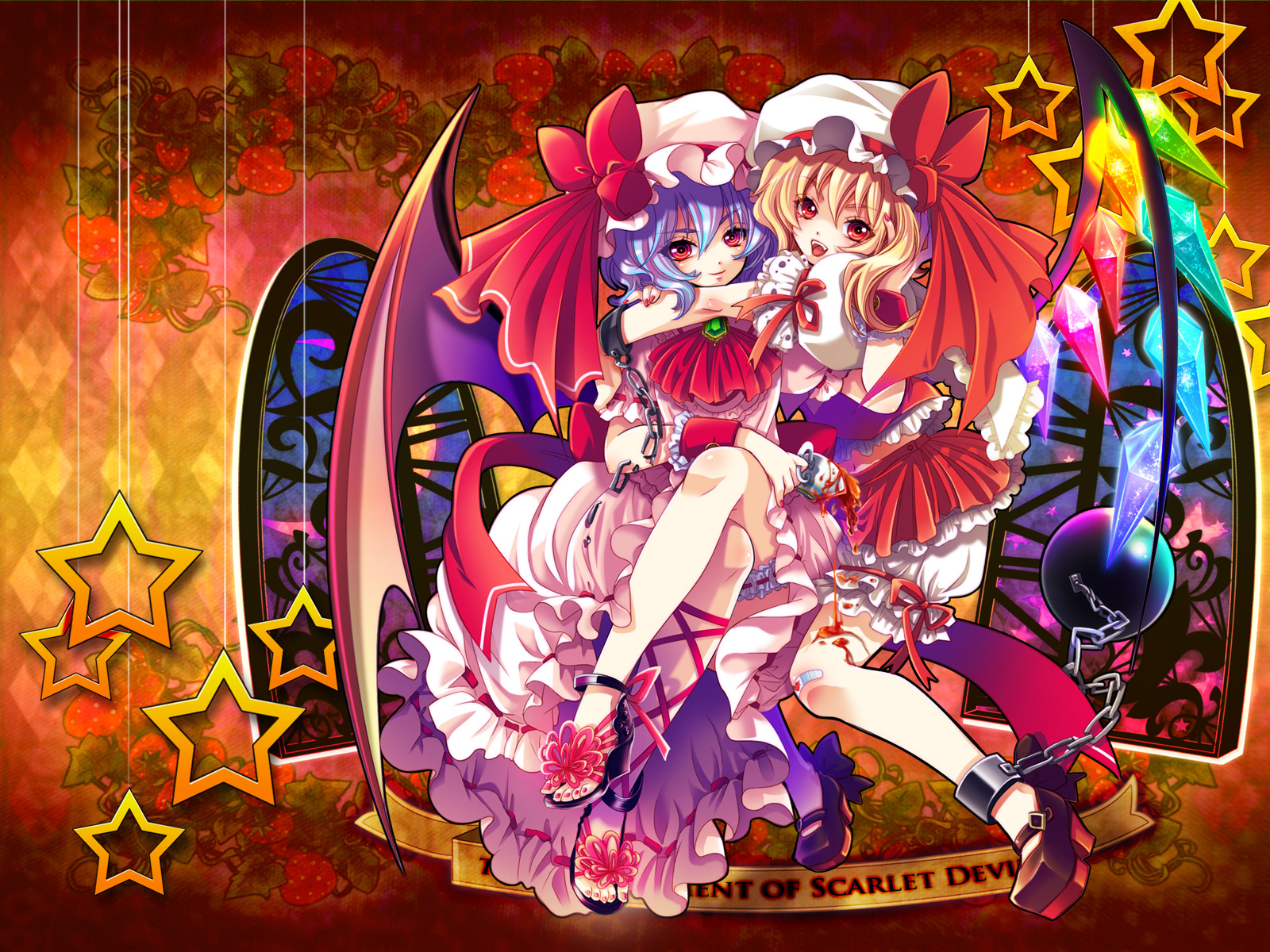 2girls, flandre_scarlet, remilia_scarlet, shima_tiyo, touhou, vampire