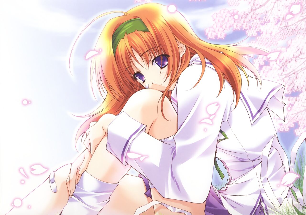 amakase_miharu, cherry_blossoms, da_capo, flowers, orange_hair, petals, purple_eyes, suzuhira_hiro