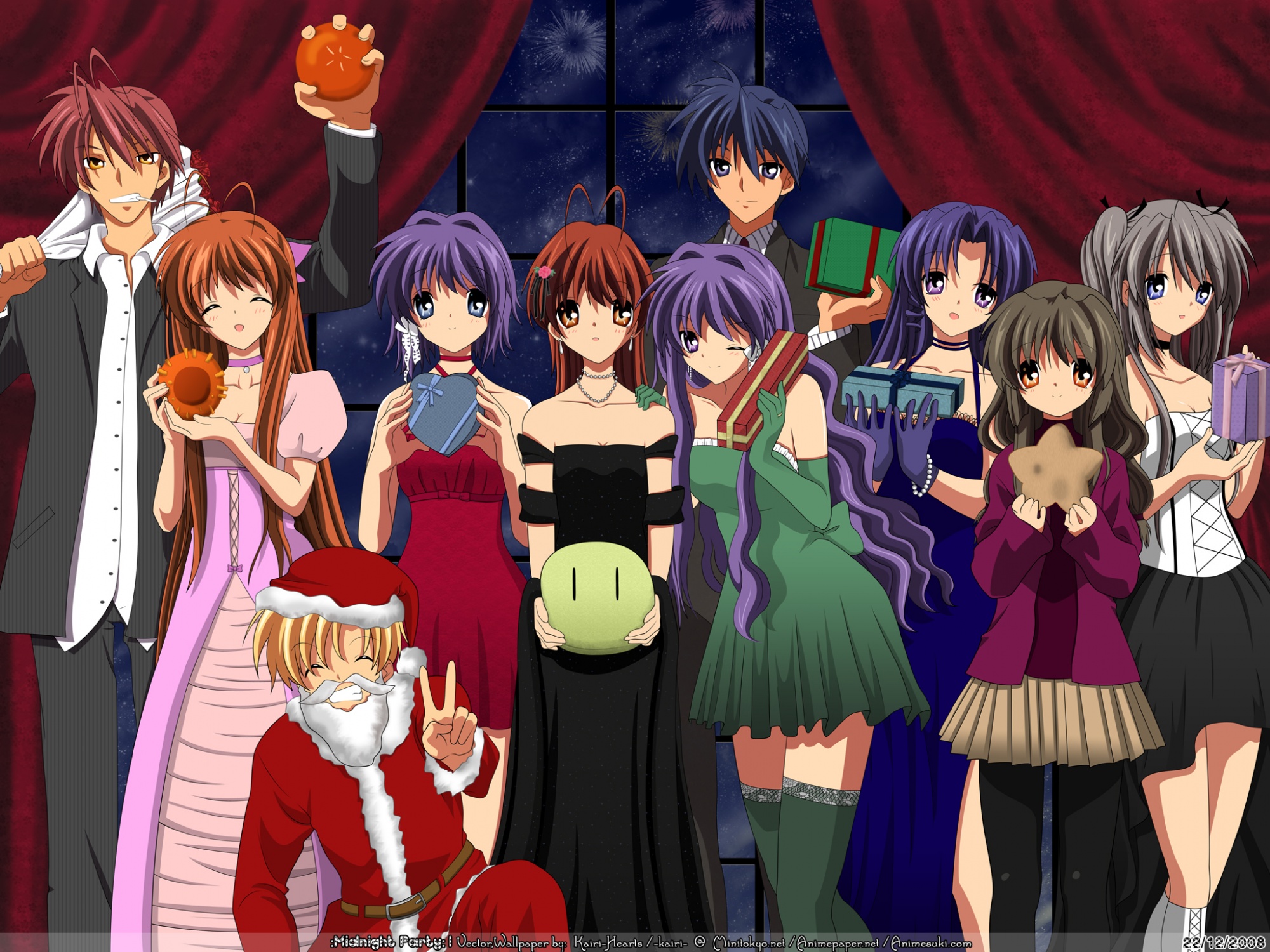 christmas, clannad, dango_(clannad), fujibayashi_kyou, fujibayashi_ryou, furukawa_akio, furukawa_nagisa, furukawa_sanae