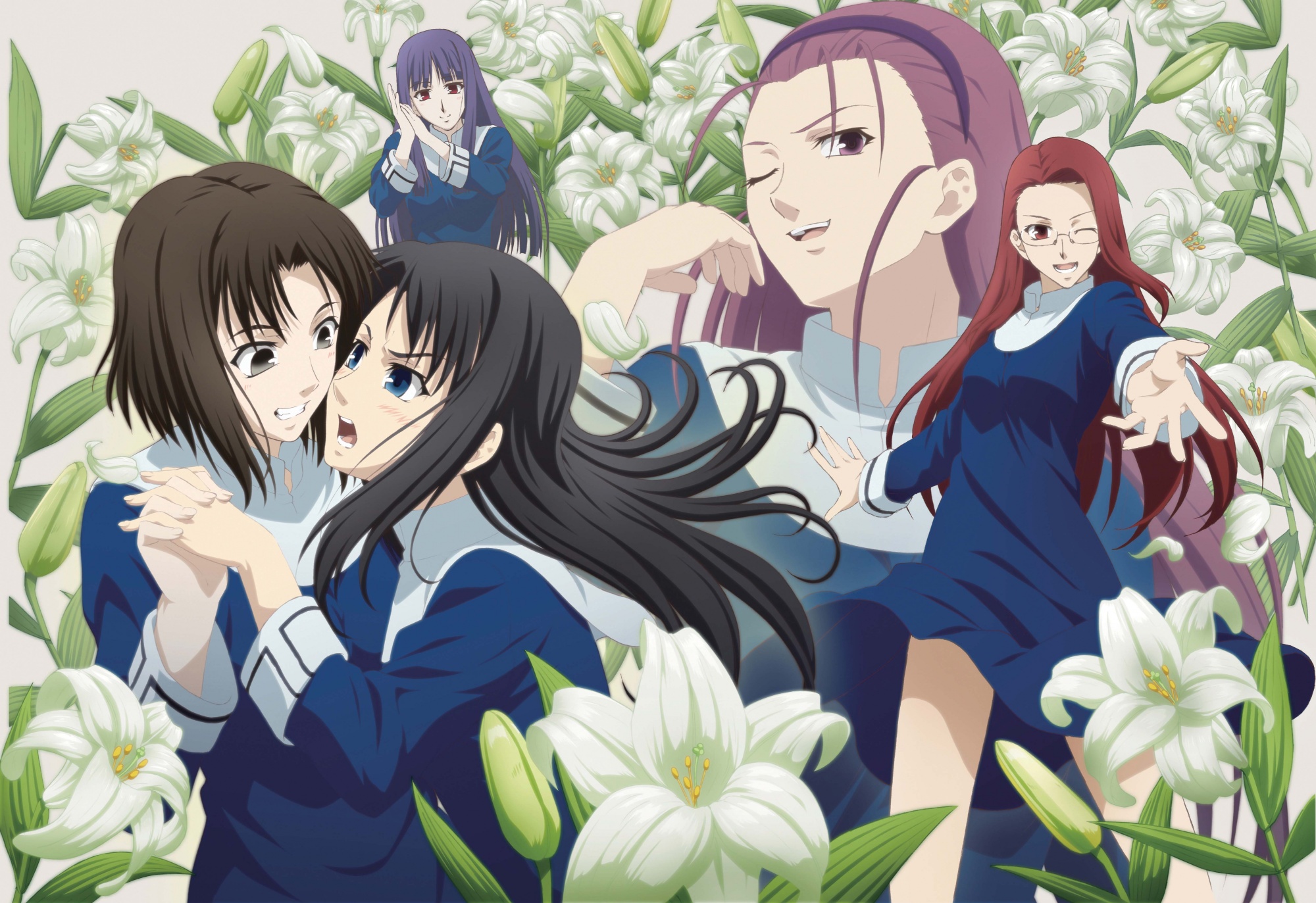 aozaki_touko, asagami_fujino, flowers, kara_no_kyoukai, kokutou_azaka, ouji_misaya, ryougi_shiki, wink