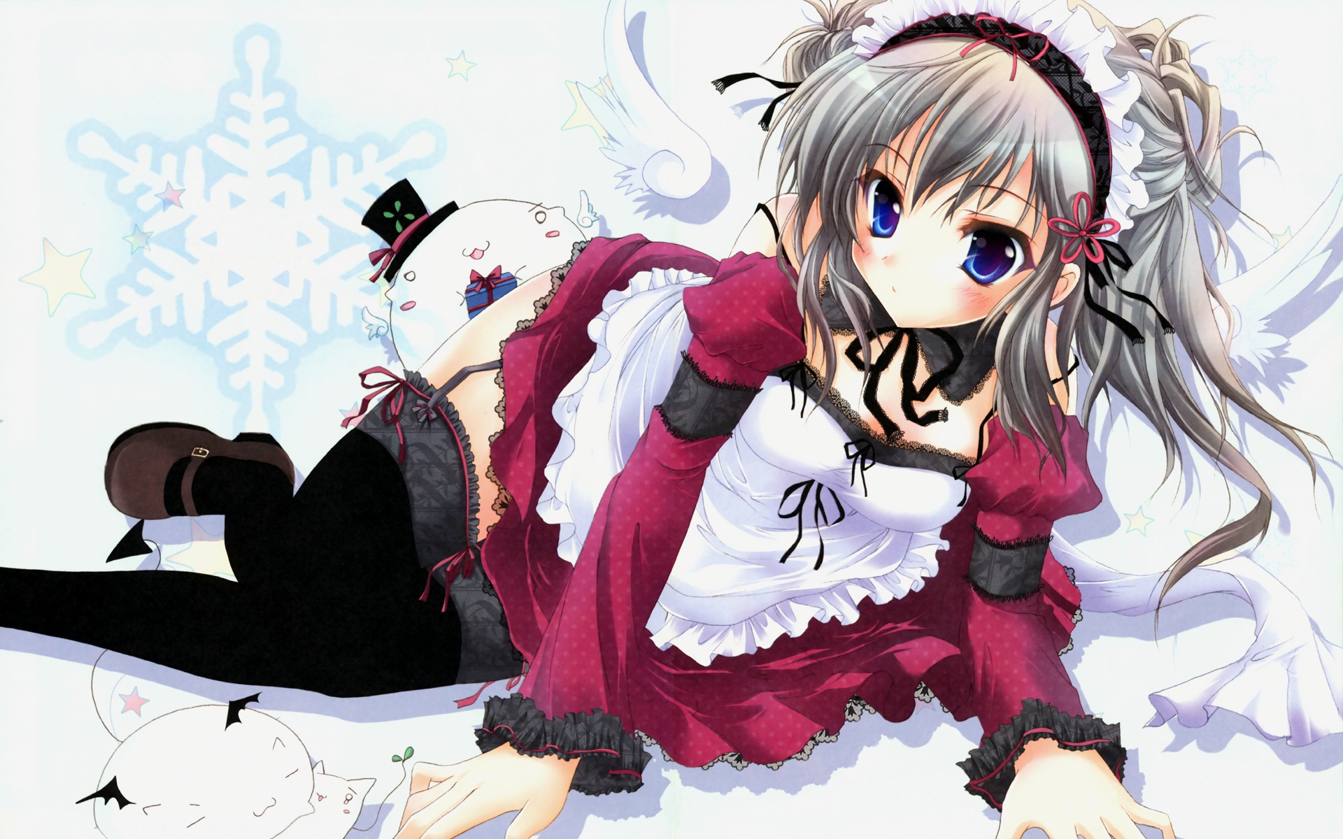 akane_iro_ni_somaru_saka, blue_eyes, gray_hair, izumi_tsubasu, katagiri_yuuhi, maid