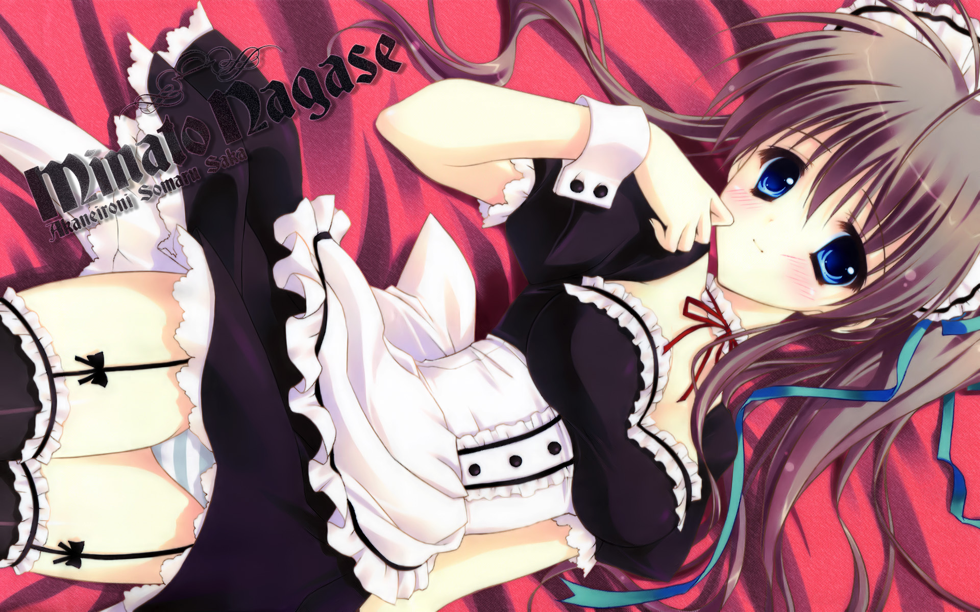 akane_iro_ni_somaru_saka, blue_eyes, blush, brown_hair, garter_belt, maid, nagase_minato, panties