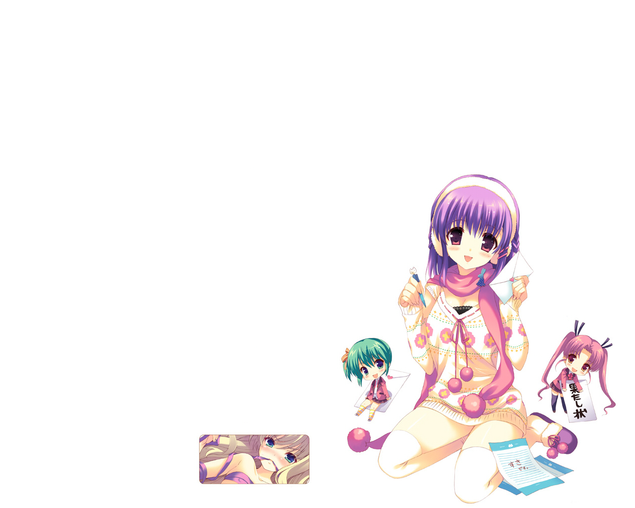 chibi, hiiragi_noa, mamiya_yumi, mm!, ohara_tometa, qp:flapper, thighhighs, white, yuuno_arashiko