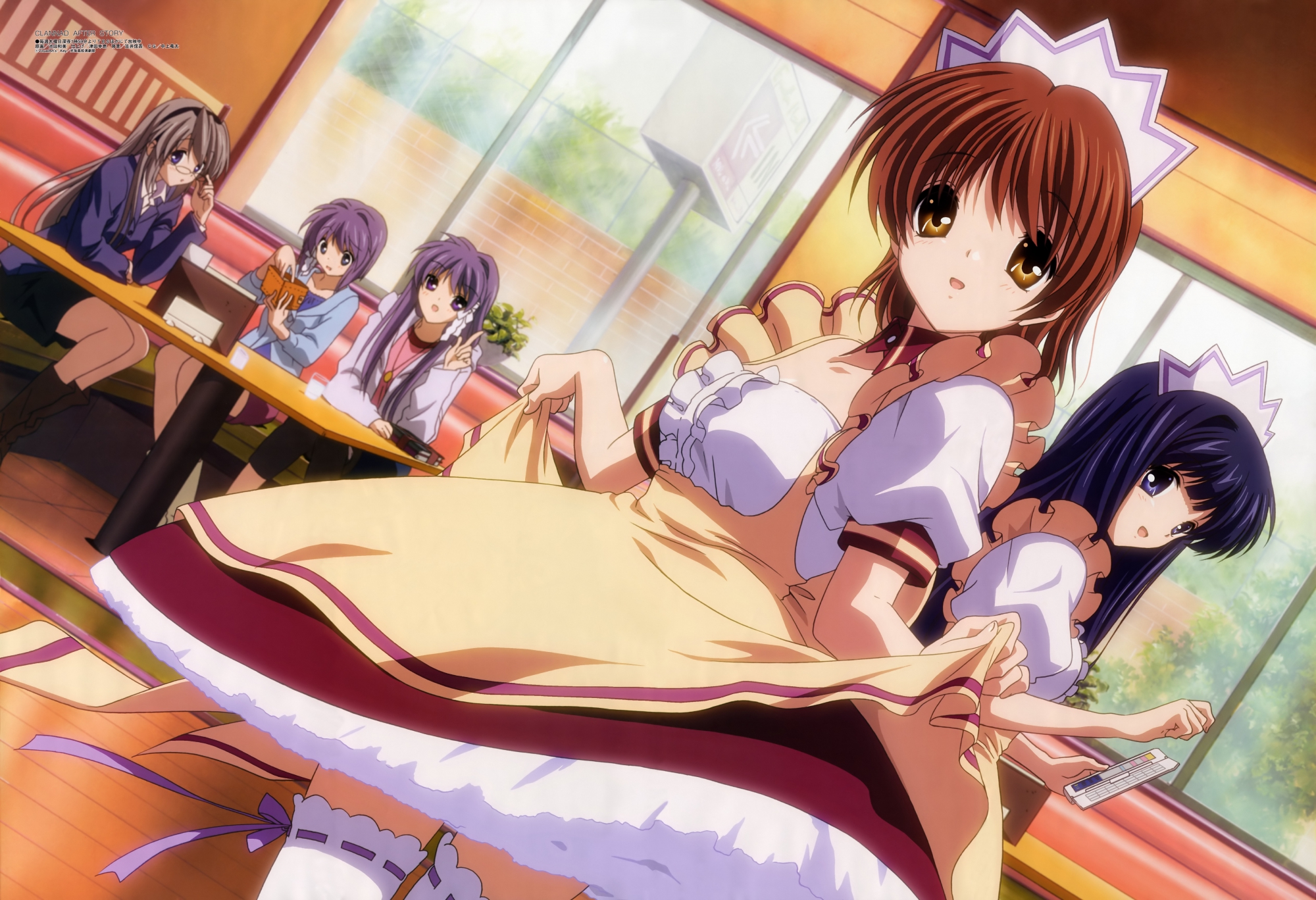 clannad, fujibayashi_kyou, fujibayashi_ryou, furukawa_nagisa, group, nishina_rie, sakagami_tomoyo, scan, twins, waitress