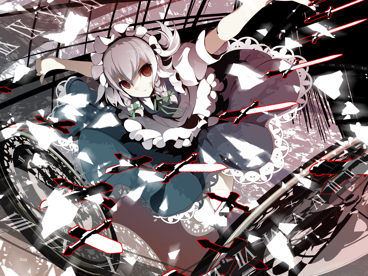 izayoi_sakuya, knife, maid, touhou, uki