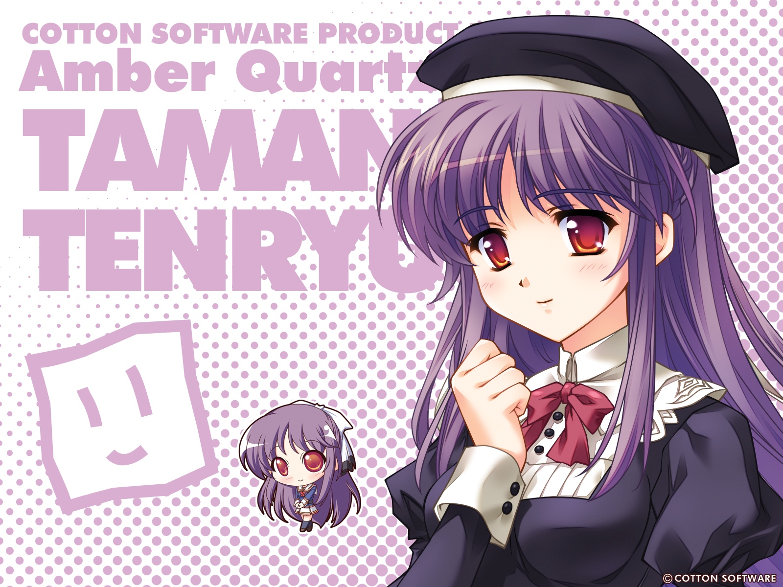 amber_quartz, chibi, purple_hair, red_eyes, tenryuji_tamano