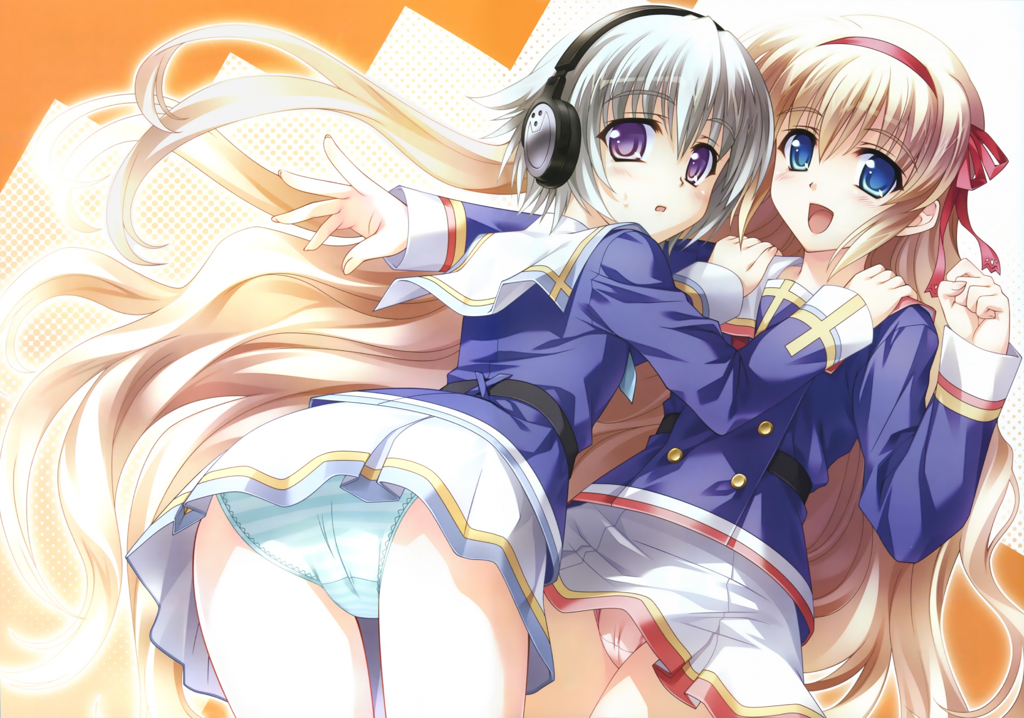 amber_quartz, ankoromochi, headphones, motizuki_nayuta, panties, school_uniform, tomo_minakura, tsukasa_yuuki, underwear