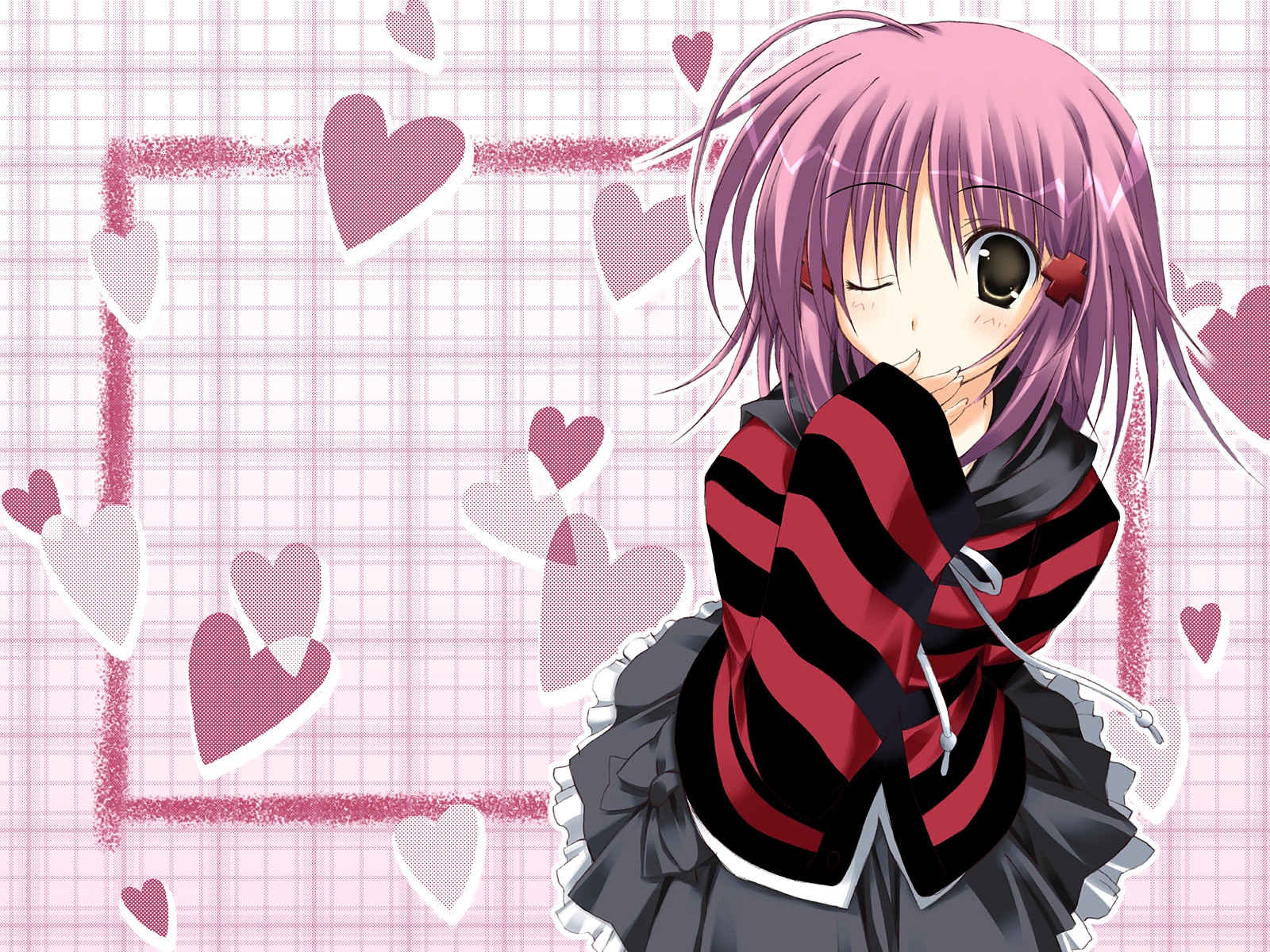 brown_eyes, hinamori_amu, korie_riko, peach-pit, pink_hair, short_hair, shugo_chara, wink