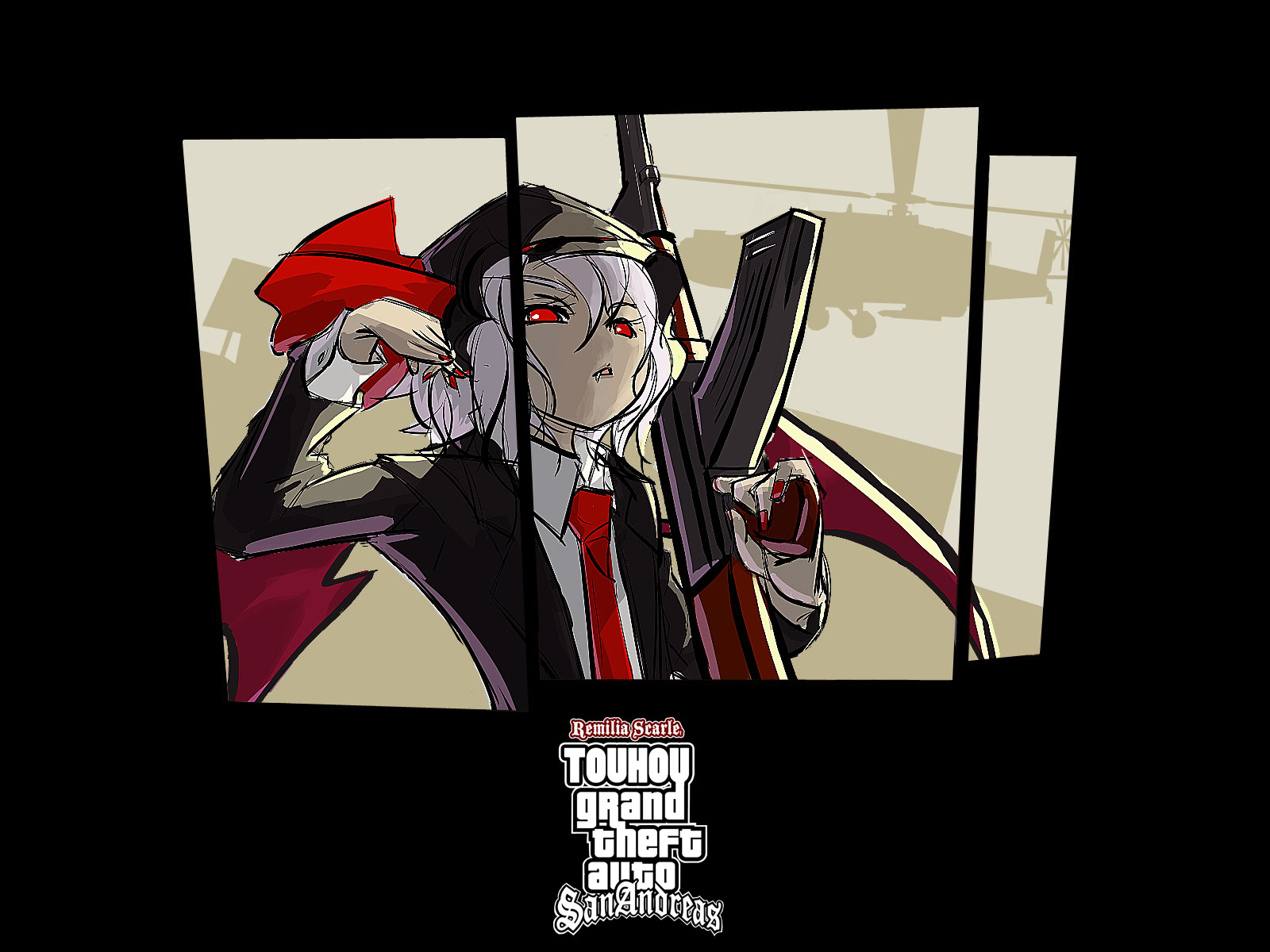 grand_theft_auto, gun, parody, remilia_scarlet, touhou, vampire, weapon