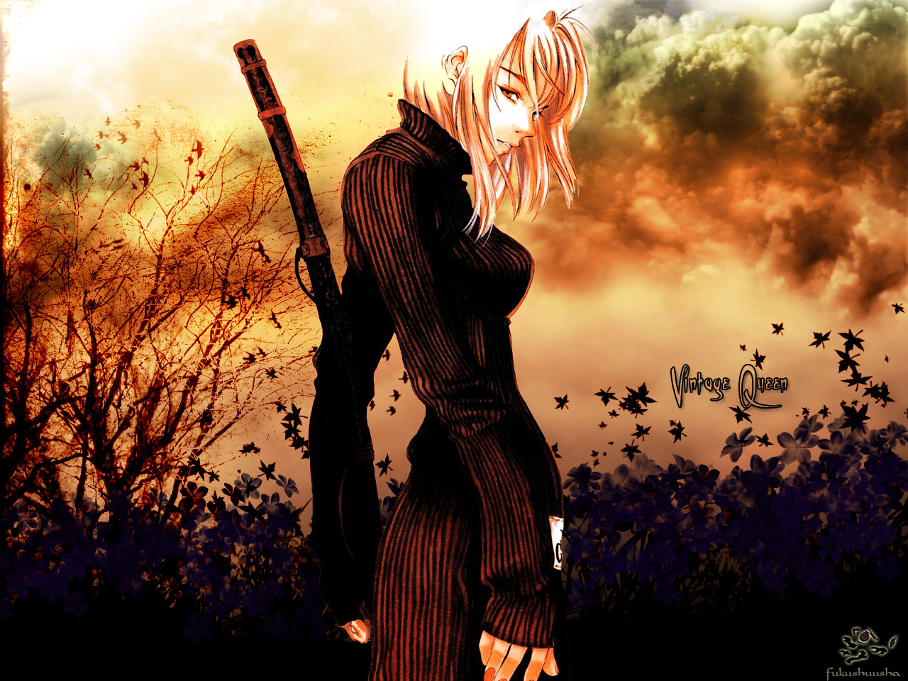 katana, natsume_maya, orange, sword, tenjou_tenge, weapon