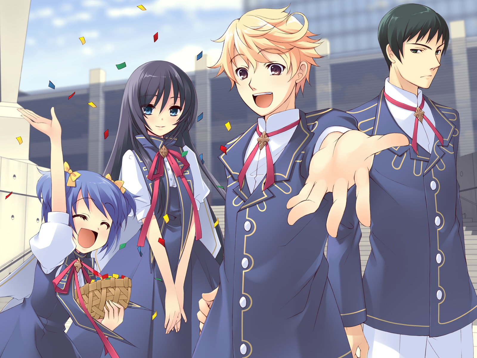 flyable_heart, game_cg, hayakawa_megumi, itou_noiji, school_uniform, shirasagi_mayuri, sumeragi_souryuu, yaeno_kei