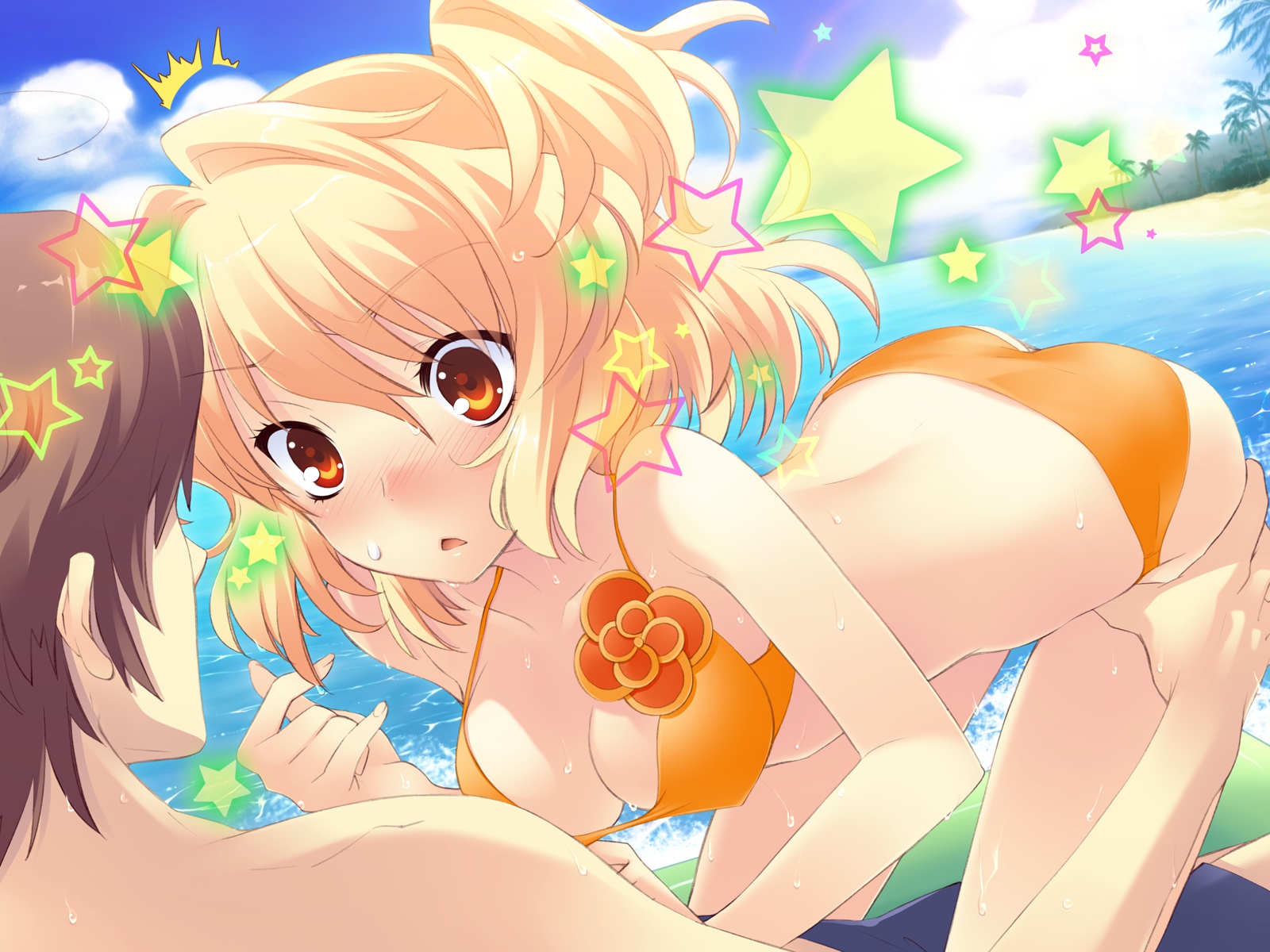 bikini, blush, flyable_heart, game_cg, itou_noiji, sumeragi_amane, swimsuit, water, wet