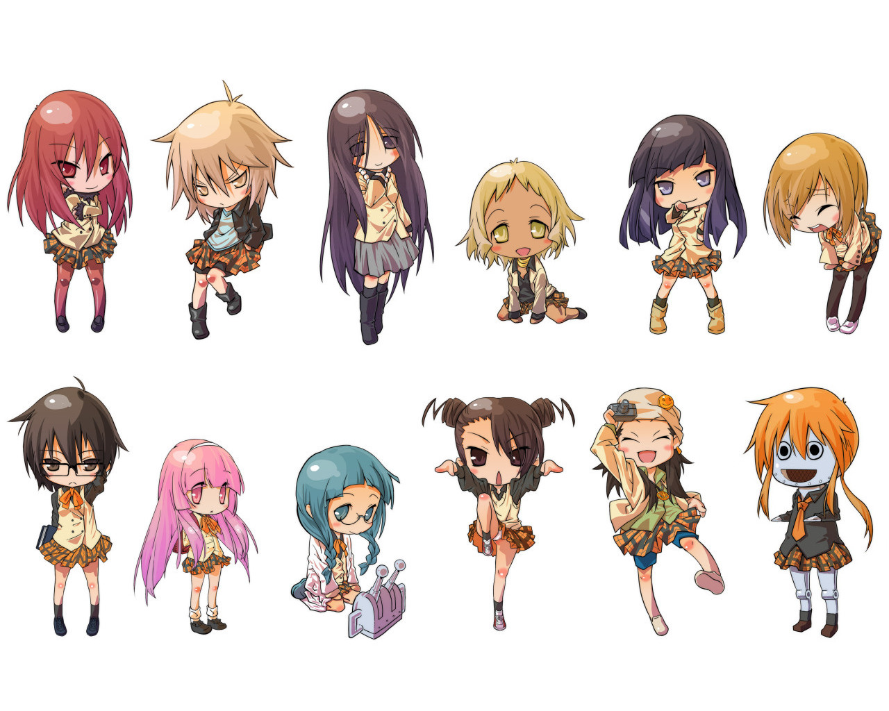 ando_nene, chibi, hyakko, iizuka_tatsuki, kageyama_torako, kazamatsuri_touma, kobayashi_koma, makunouchi_ushio, nikaidou_hitsugi, nonomura_ayumi, ooba_minato, saotome_suzume, suzugasaki_chie, tsubomiya_inori, white