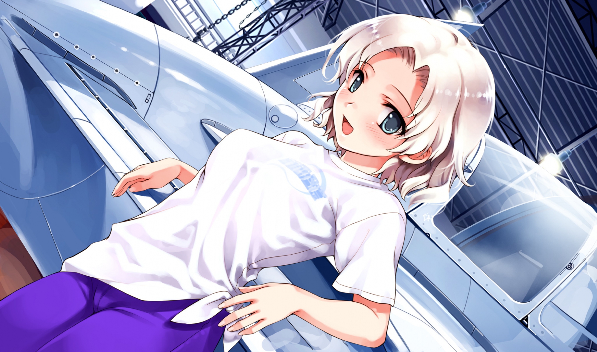 abhar, aircraft, blue_eyes, dark_skin, deep_blue_sky_&_pure_white_wings, hanami_mariya, misaki_kurehito, short_hair