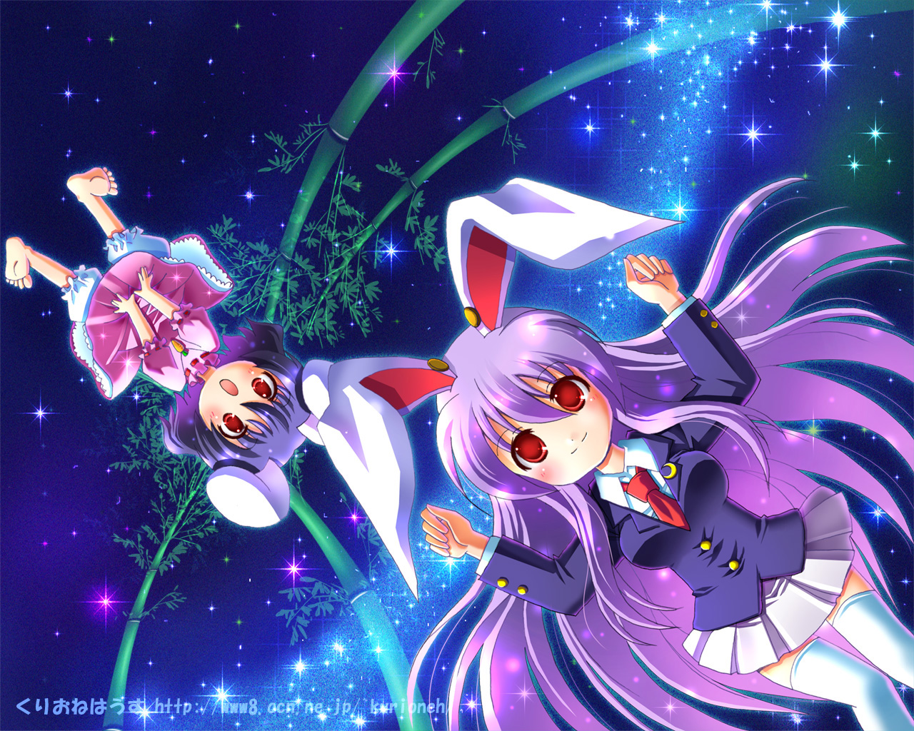 animal_ears, bunny_ears, bunnygirl, imeri_fuzuki, inaba_tewi, loli, reisen_udongein_inaba, thighhighs, touhou, watermark