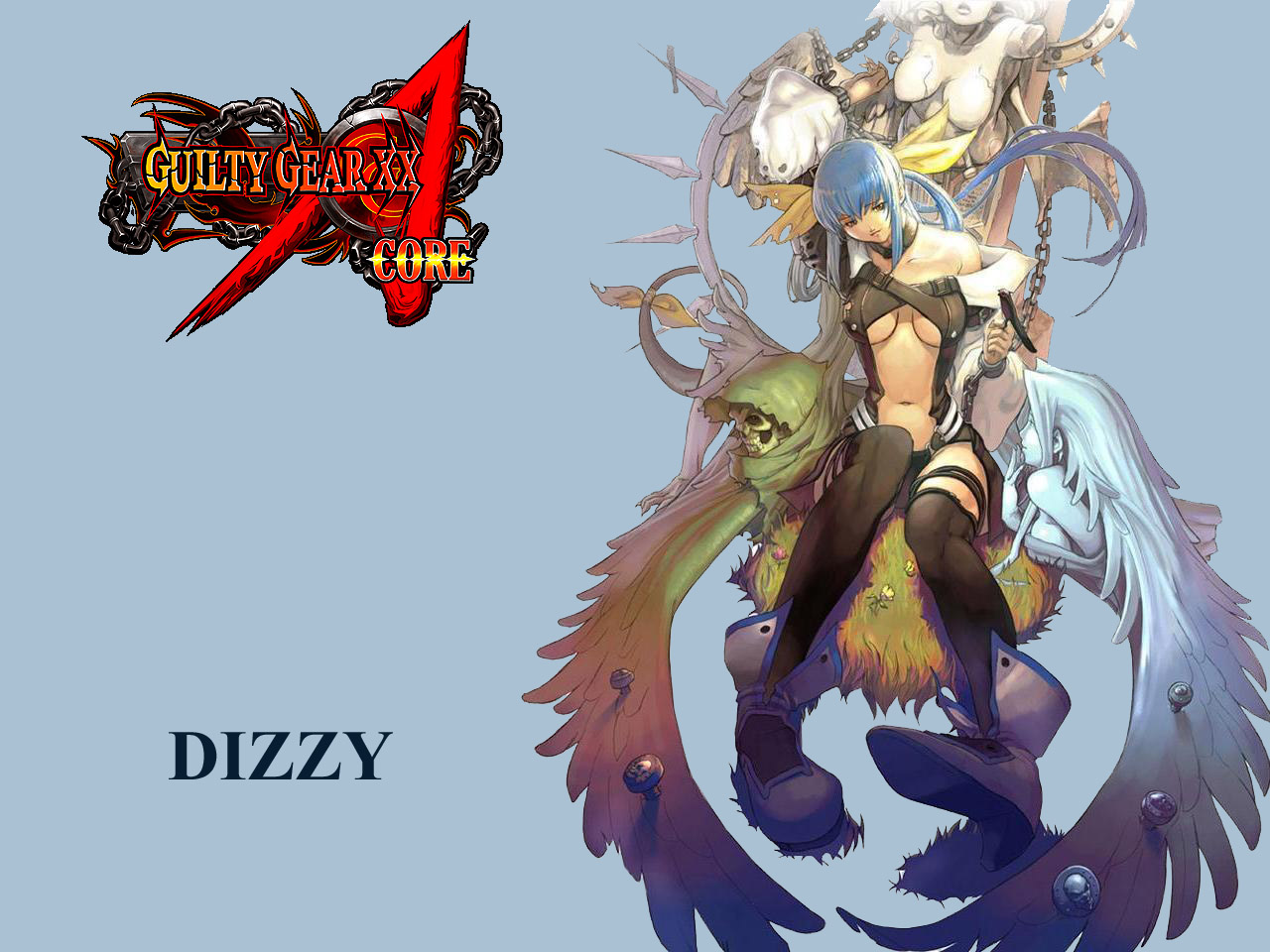 blue_hair, bow, breasts, choker, dizzy, guilty_gear, jpeg_artifacts, long_hair