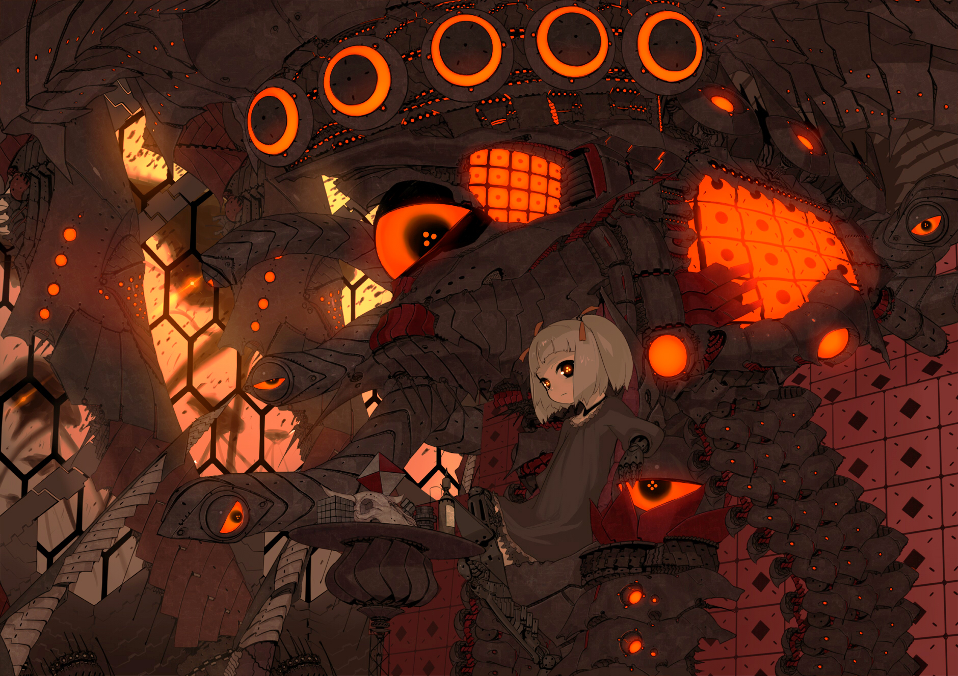 asgr, brown, gothic, loli, orange_eyes, polychromatic, robot, short_hair