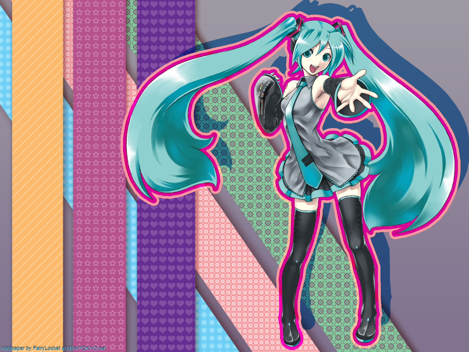 aqua_eyes, aqua_hair, gochou_(kedama), hatsune_miku, long_hair, skirt, thighhighs, tie, twintails, vocaloid