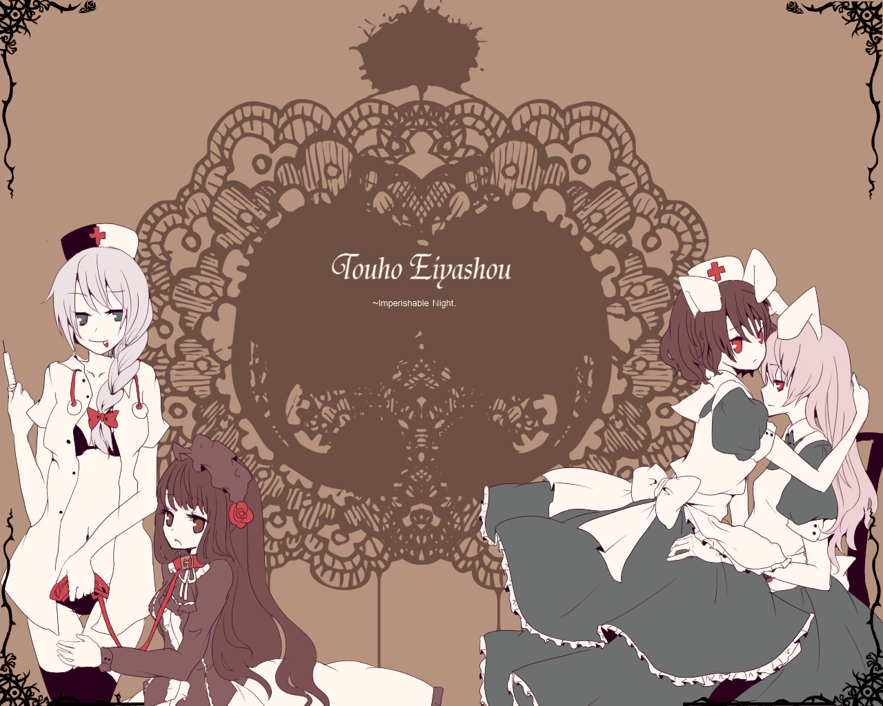 animal_ears, bunny_ears, bunnygirl, goth-loli, houraisan_kaguya, inaba_tewi, karunabaru, lolita_fashion