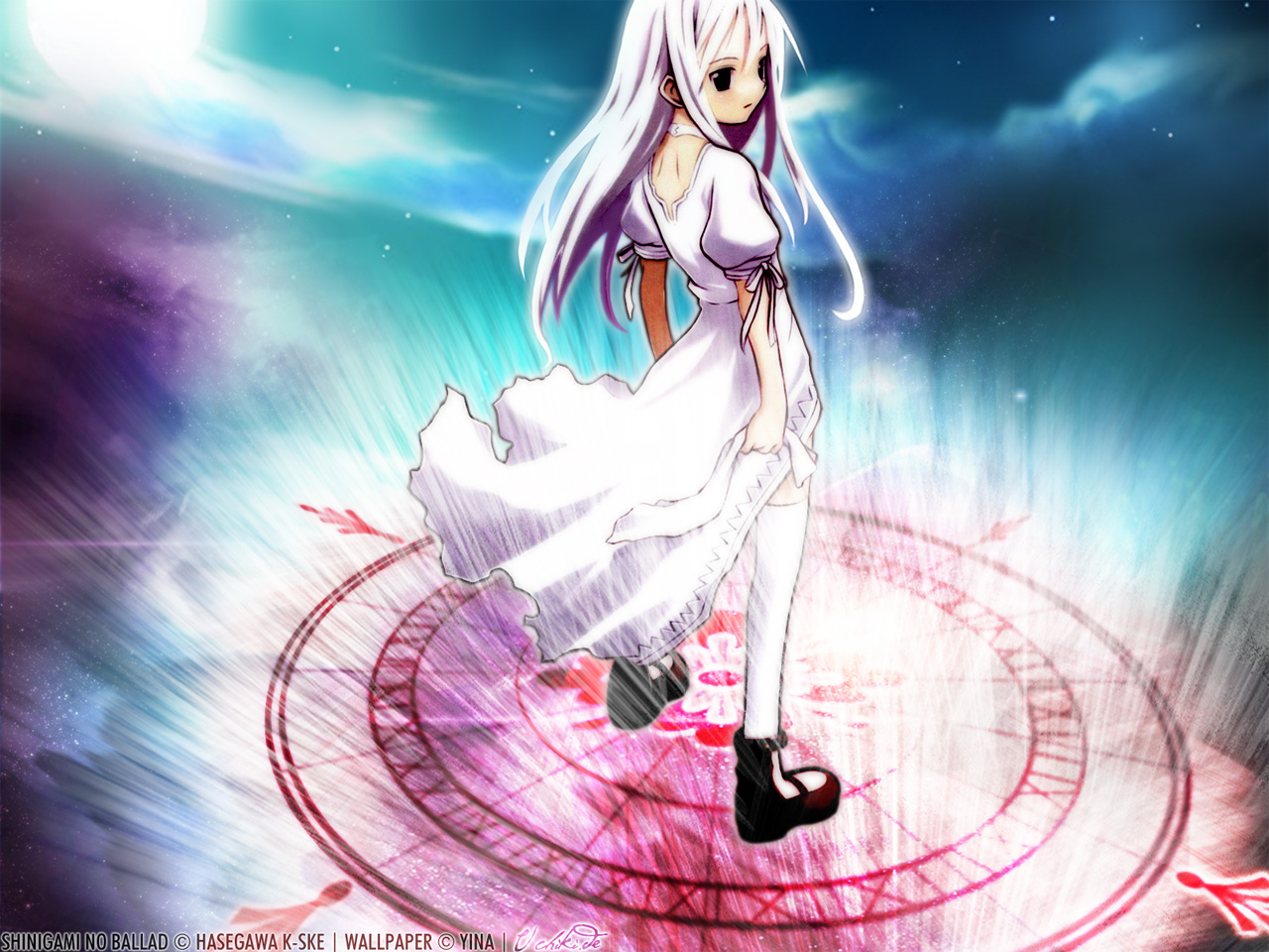 black_eyes, dress, long_hair, magic, momo_(shinigami_no_ballad), ribbons, shinigami_no_ballad, thighhighs