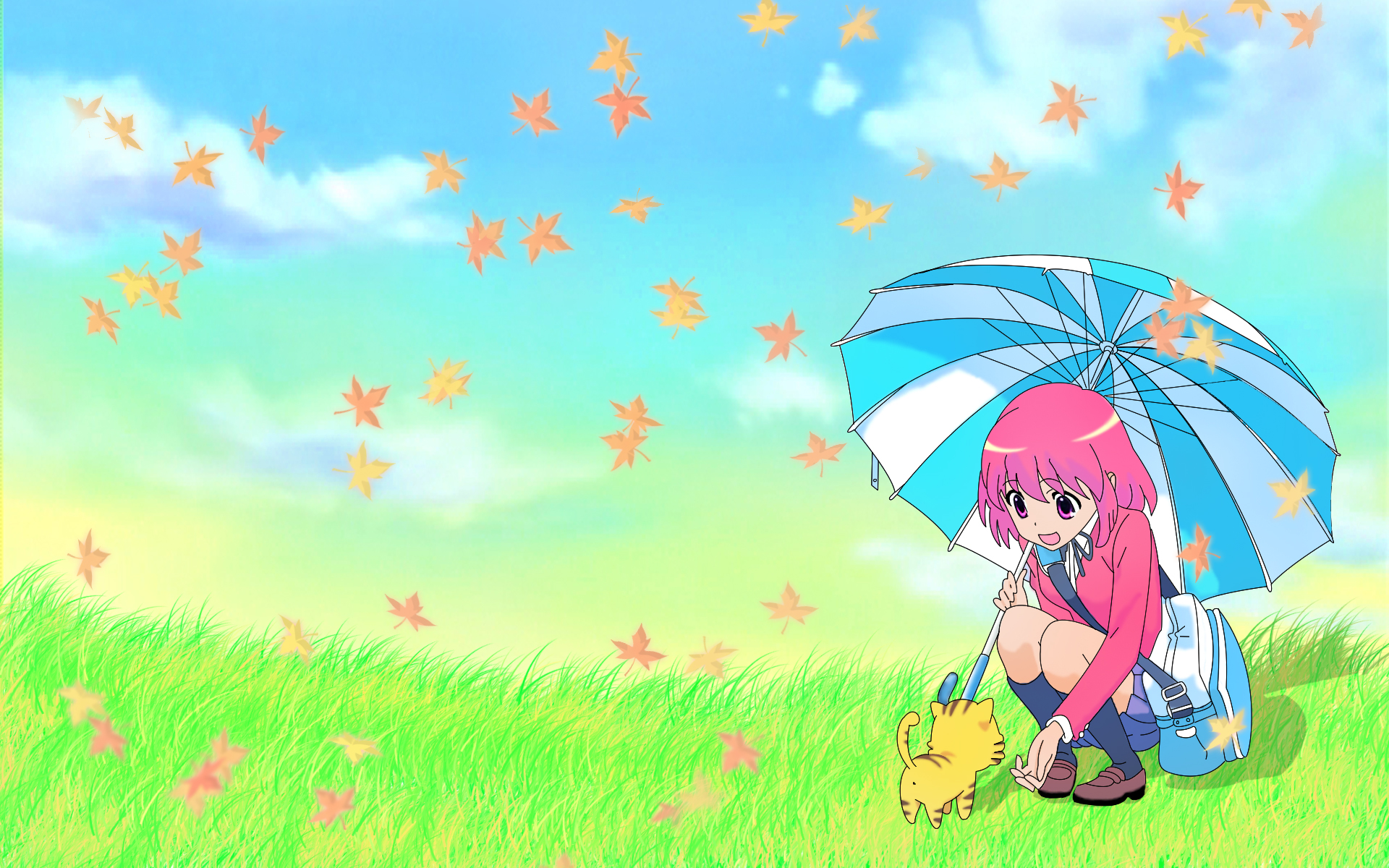 animal, kushieda_minori, leaves, palmtop_tiger, sky, tiger, toradora, umbrella