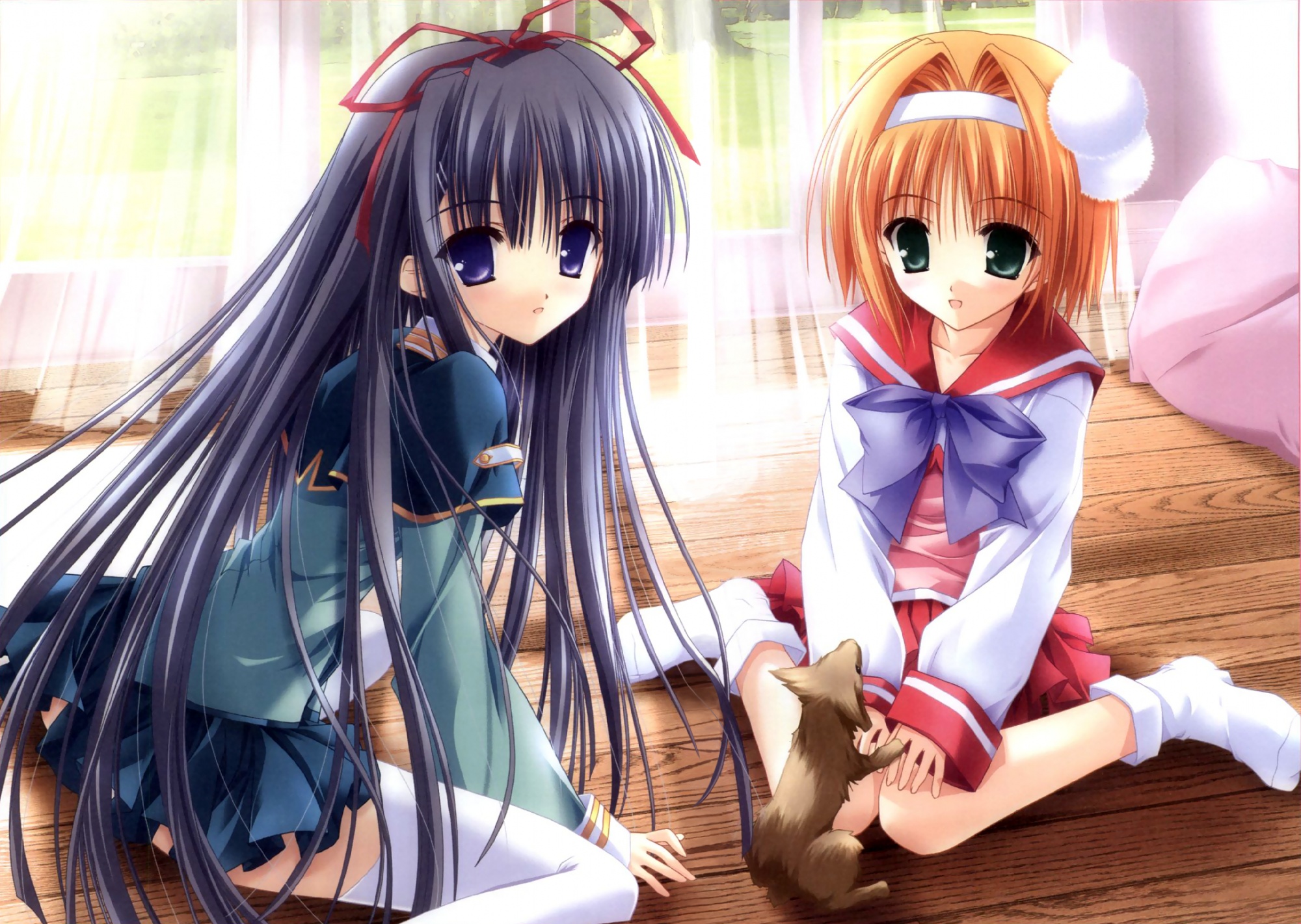 2girls, inatsuki_nanami, nagase_sayaka, school_uniform, soul_link, thighhighs, tinkerbell, tinkle