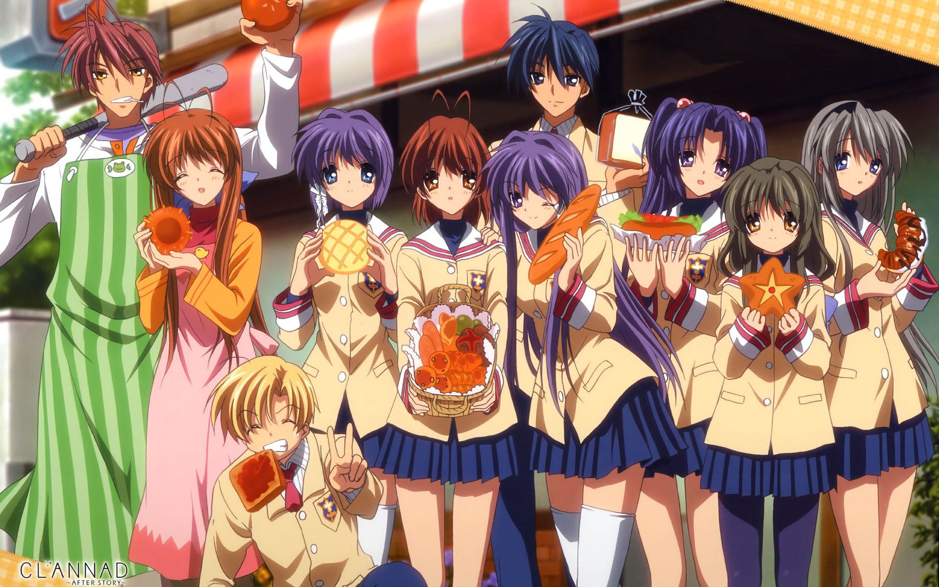 clannad, food, fujibayashi_kyou, fujibayashi_ryou, furukawa_akio, furukawa_nagisa, furukawa_sanae, group