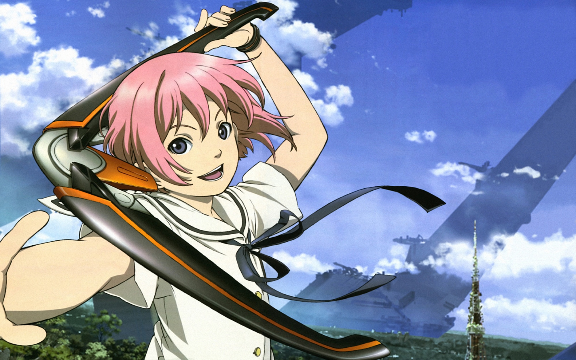 close, gray_eyes, houjou_kuniko, pink_hair, scan, school_uniform, shangri-la, short_hair