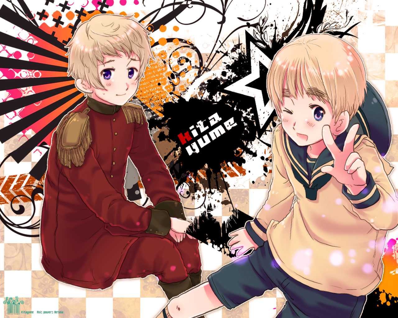 all_male, anthropomorphism, axis_powers_hetalia, latvia_(hetalia), male, sealand_(hetalia), uniform, wink