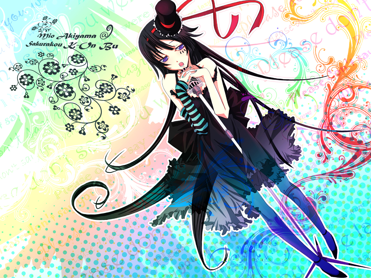 akiyama_mio, dress, k-on!, kariya_(mizore), long_hair, microphone, purple_eyes