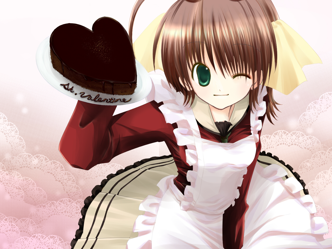 brown_hair, cake, ef, ef_a_tale_of_memories, food, green_eyes, miyamura_miyako, valentine