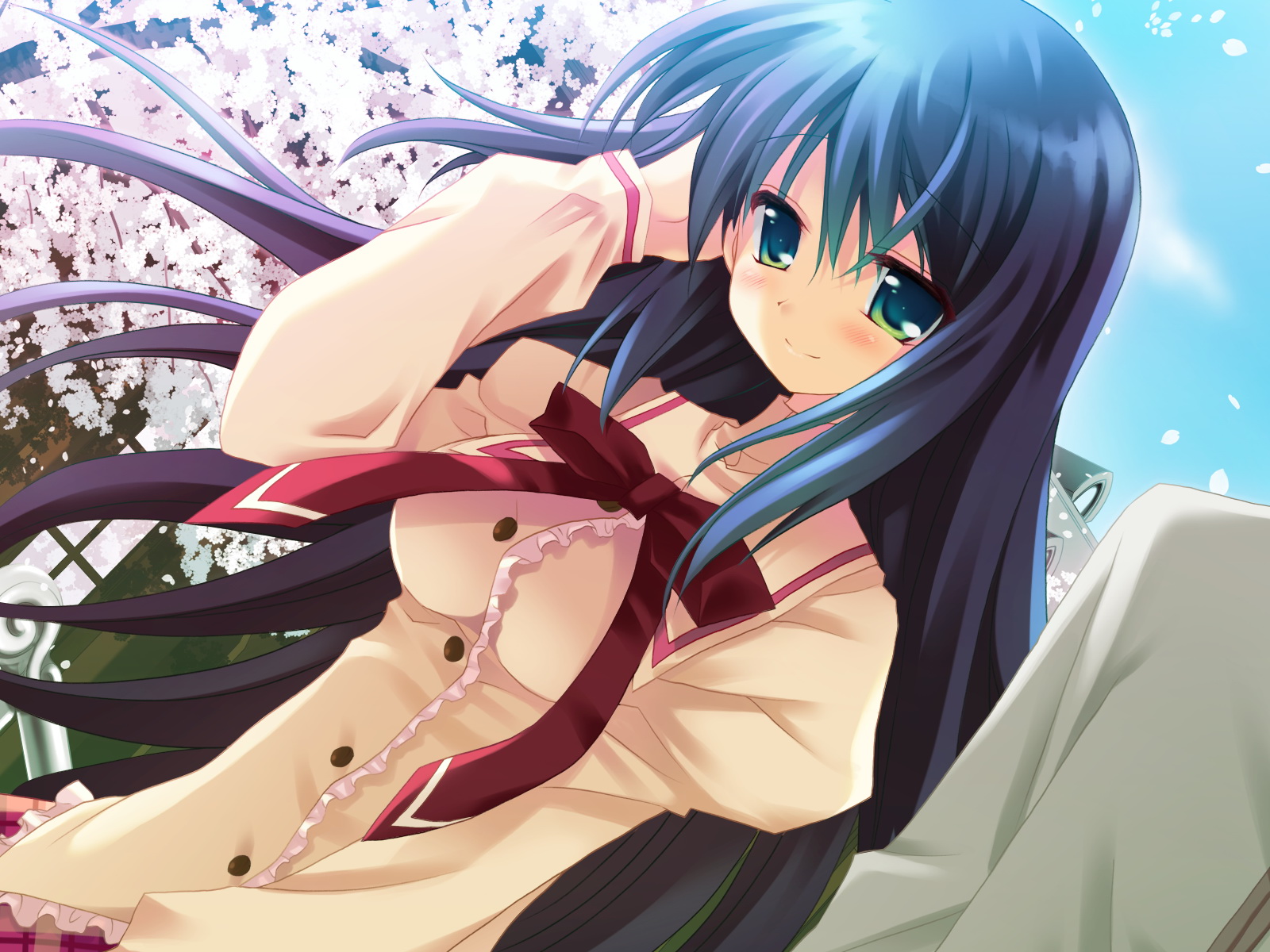 amafuki_setsuka, blue_hair, green_eyes, hanafubuki, sakurazawa_izumi, school_uniform