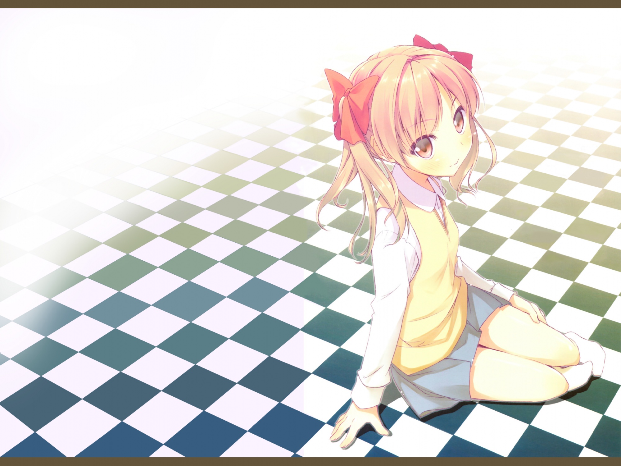 blush, bow, brown_eyes, brown_hair, mizoguchi_keiji, school_uniform, shirai_kuroko, short_hair