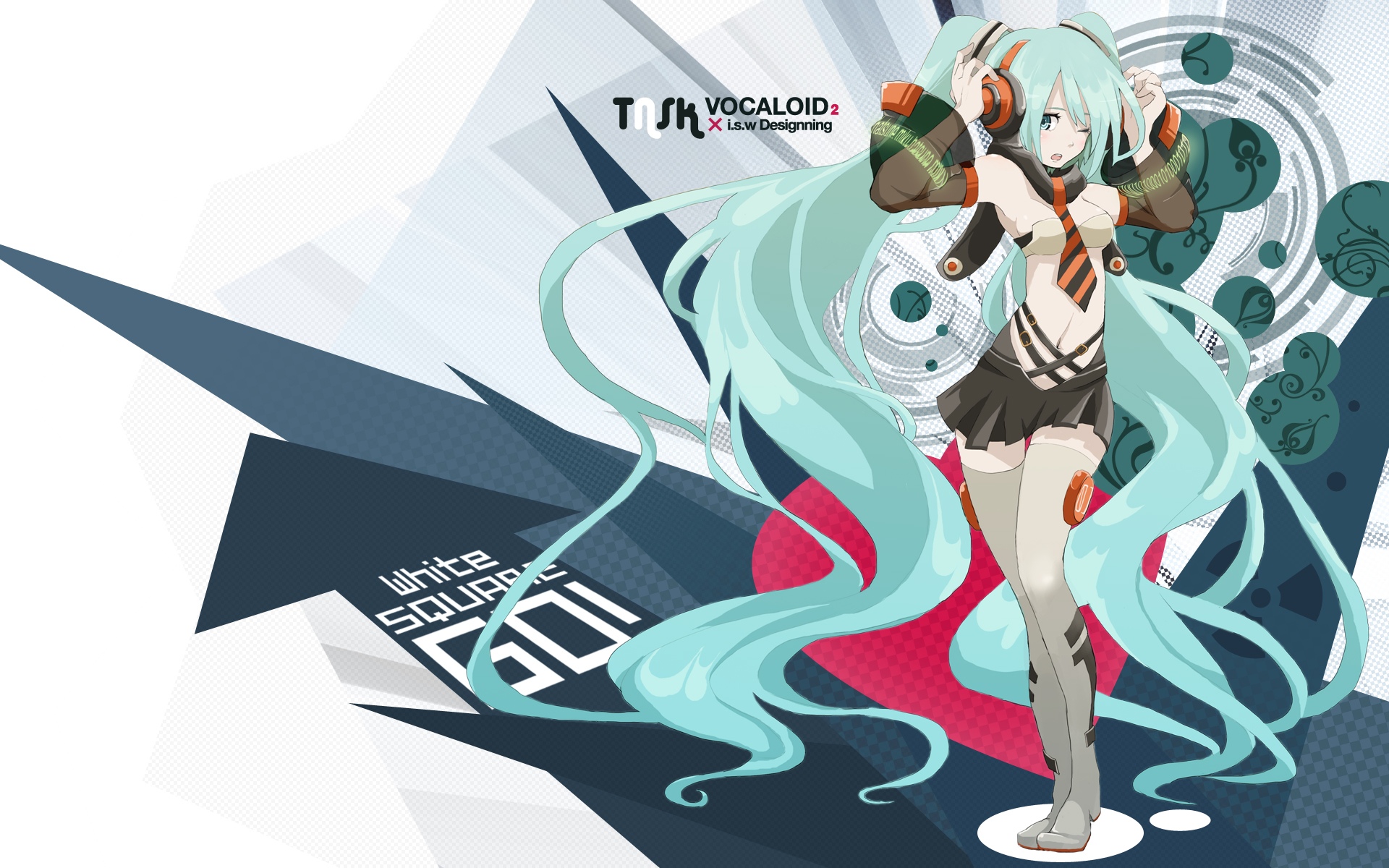 aqua_hair, blue_eyes, hatsune_miku, headphones, heart, long_hair, skirt, tansuke