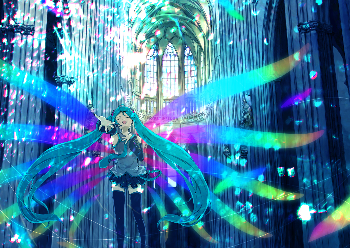 hatsune_miku, skirt, thighhighs, tottsuan, vocaloid, wings